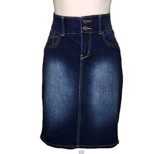 1822 Denim Jean Skirt Womens 8 High Rise Two Button Hidden Elastic Waistband NWT